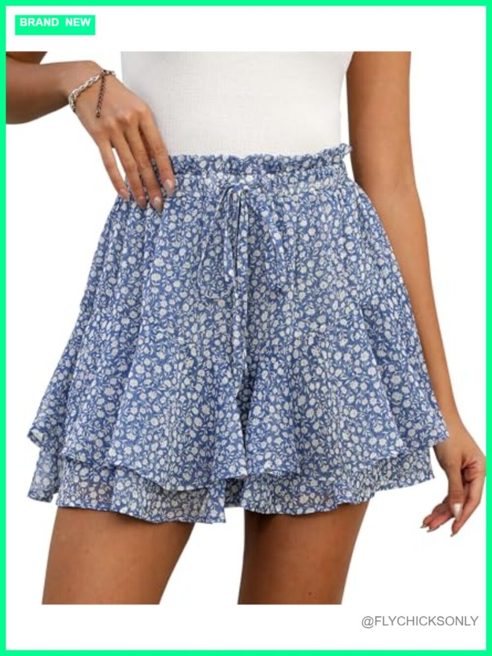 Women's Ruffle Chiffon Skorts High Waisted Drawstring Mini Skirt